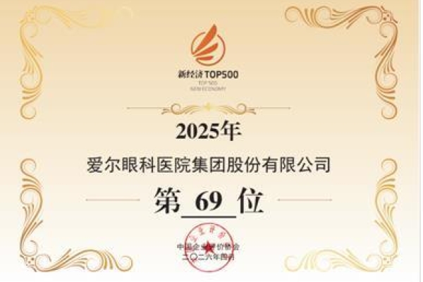 【媒体报道】创新驱动高质量发展，爱尔眼科五届蝉联“中国新经济企业500强”